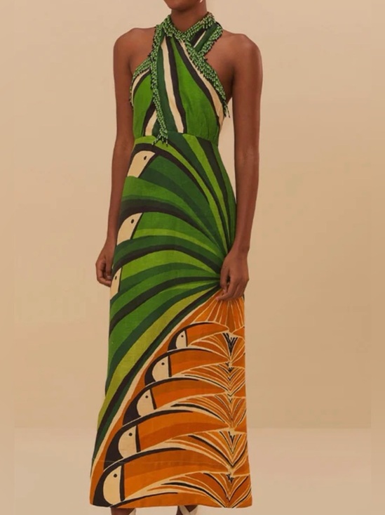 FARM Rio Dresses & Skirts - FARM Rio Linen Toucan Halter Midi Dress